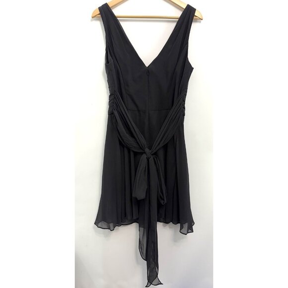 David’s Bridal Short Chiffon Tank Dress Faux Wrap Sash Cocktail Black Womens 12 - Picture 2 of 9